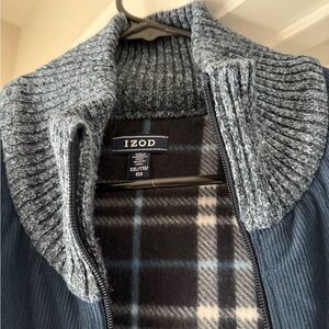 IZOD Men's Navy and Gray Zip-Up Sweater